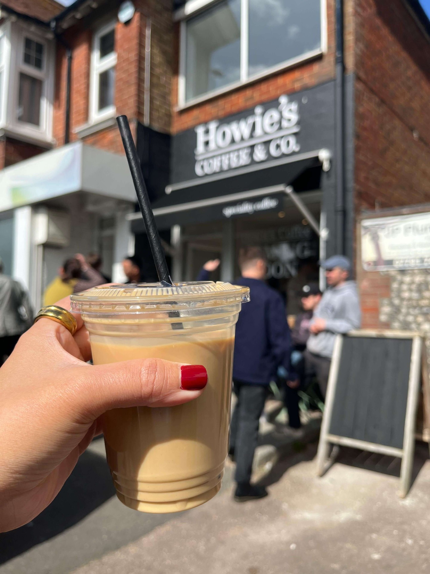 Iced latte outside the shop